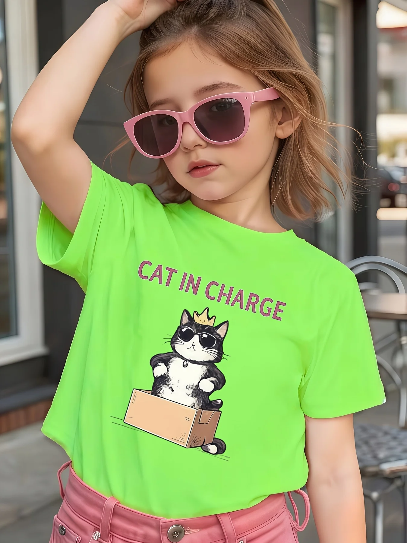 Cool Cat In Charge Crown Sunglasses Print Family Matching T Shirt Boys Girls Soft Summer Short Sleeve Daily Casual Tees