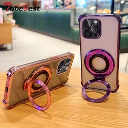 Clear Shockproof Transparent Plating Magsafe Magnetic Stand Holder Case For iphone 15 14 13 12 11 Pro XS Max XR X 8 7 Plus Cover