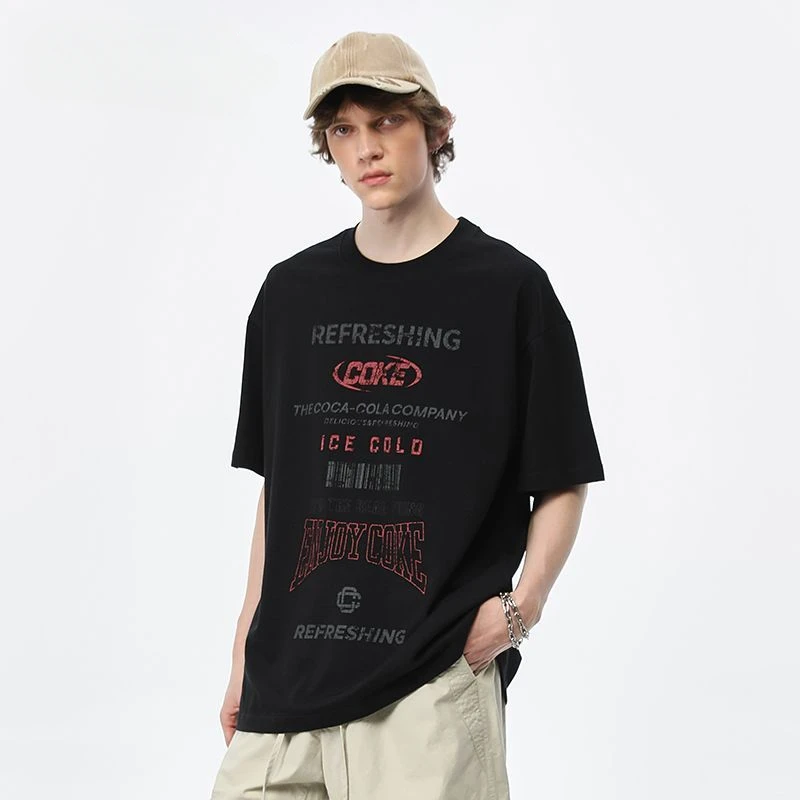 Cola American-style Vintage Checkered Print Summer New Style T-shirt Trendy Brand Cotton Short-sleeved T-shirt