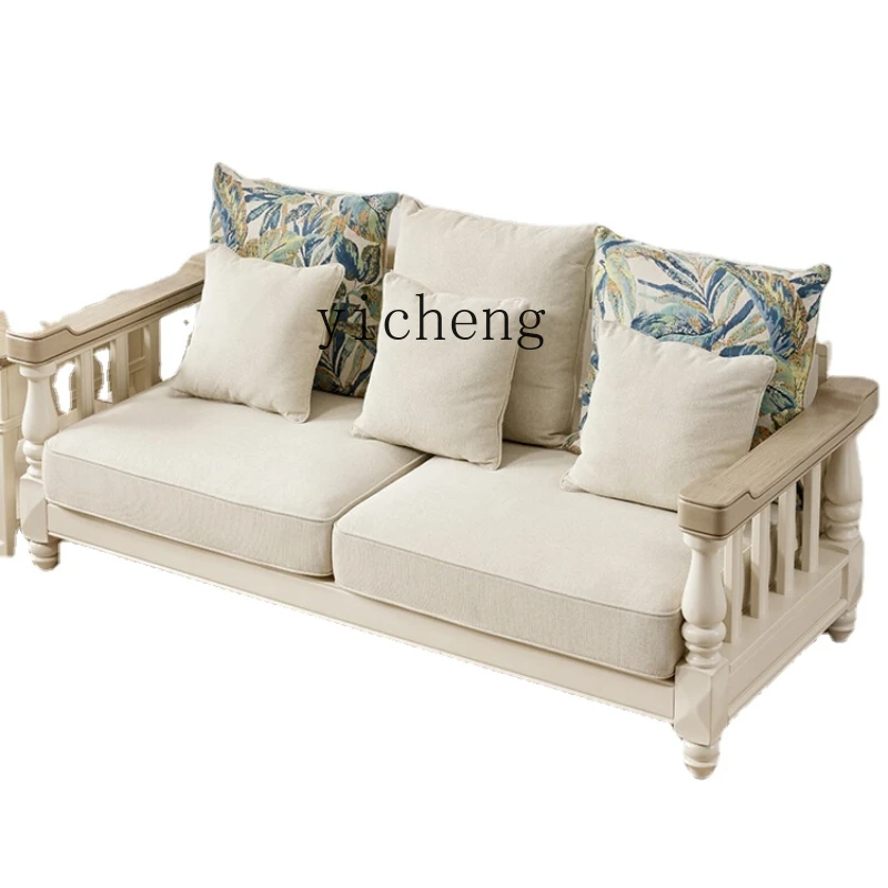 

ZC Solid Wood Sofa Fabric Combination Xiaomei Style Living Room Retro Country All Solid Wood Log Furniture