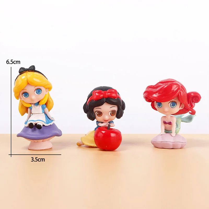 3Pcs/Set Disney 6cm Mini Snow White Alice Mermaid Ariel Kawaii Action Figure Lovely Model Hobby Toys Room Cake Decoration Gift