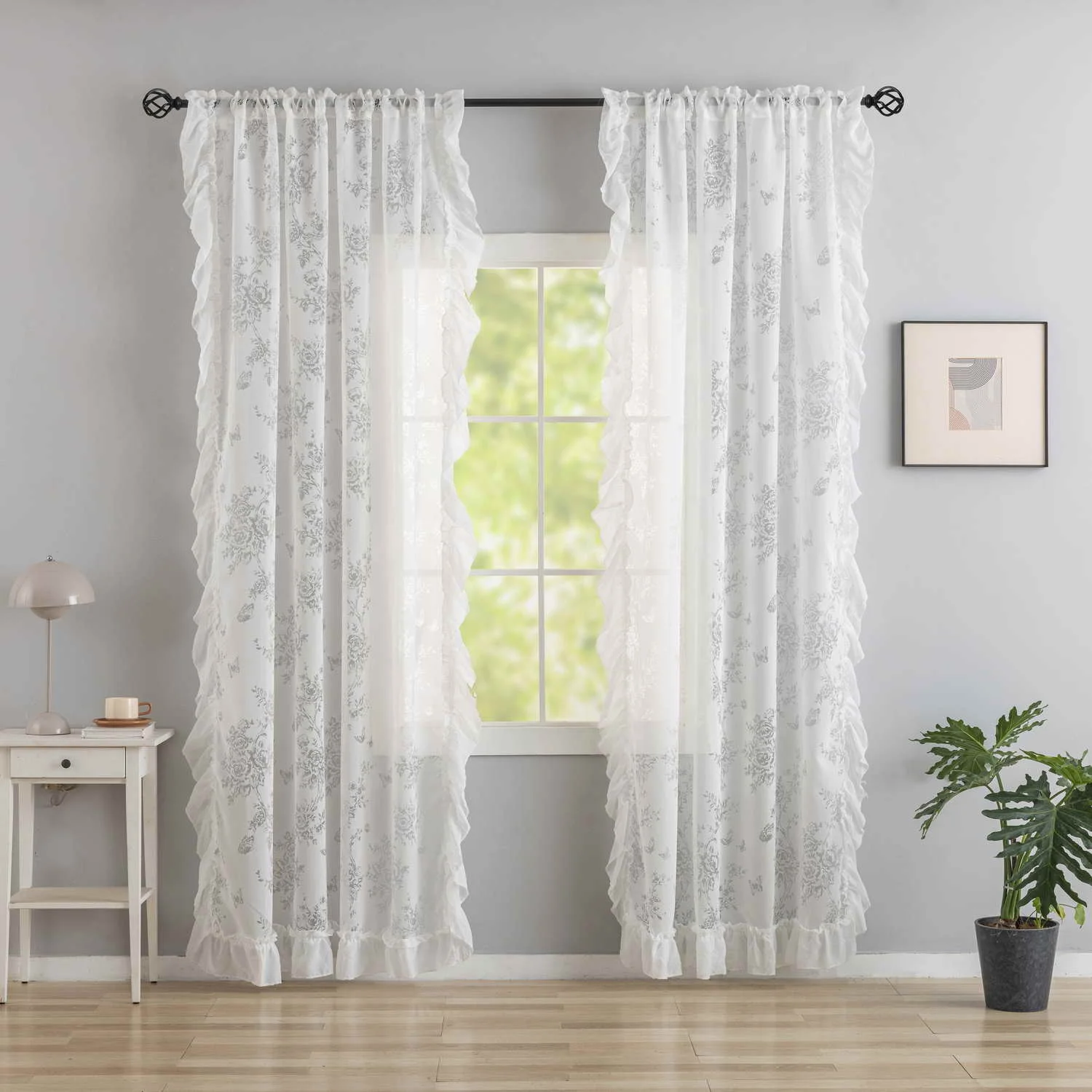 

French Pastoral Lace Butterfly Jacquard White Tulle Curtain For Small Windows, Lace Sheer Curtain For Living Room Bedroom