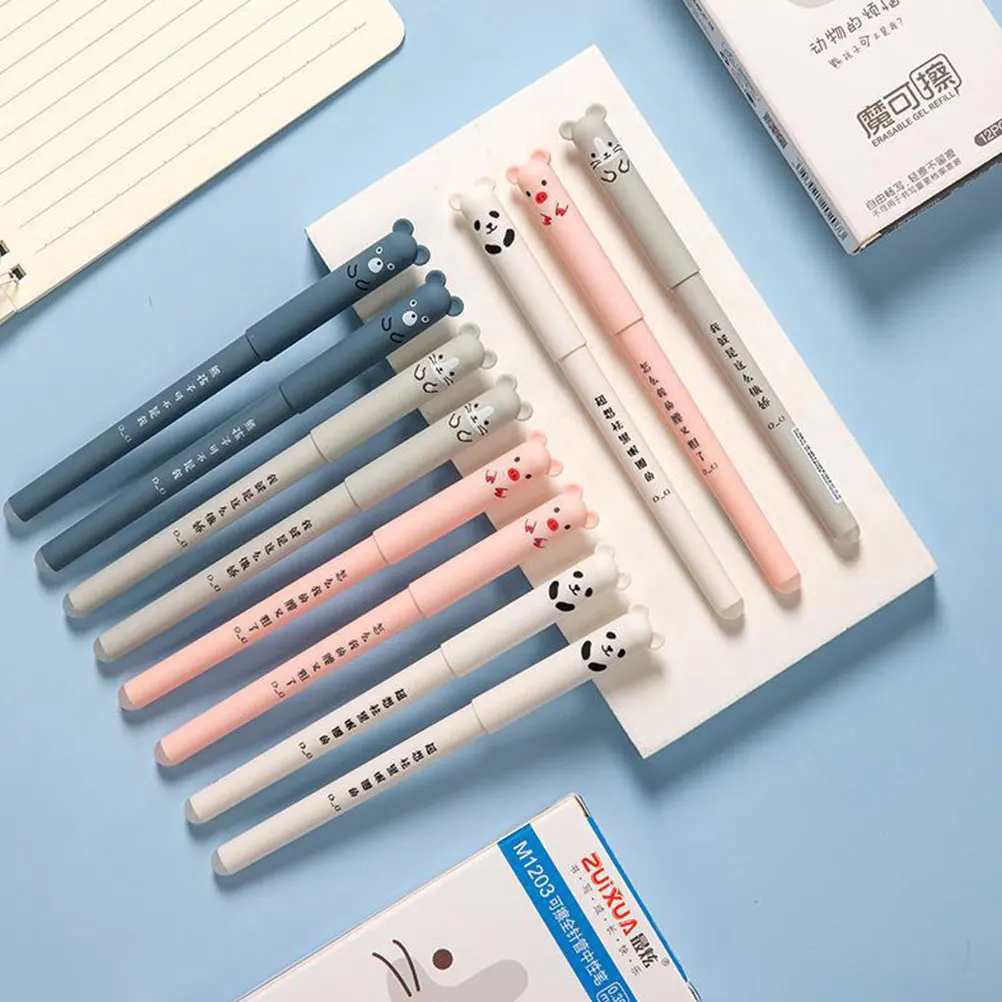 

1 set 0 35mm Erasable Pens Cartoon Gel Writing Pens Bulk Kids Ballpoint Pen 4 Blue 4 Black Refillable Student Office Supplies