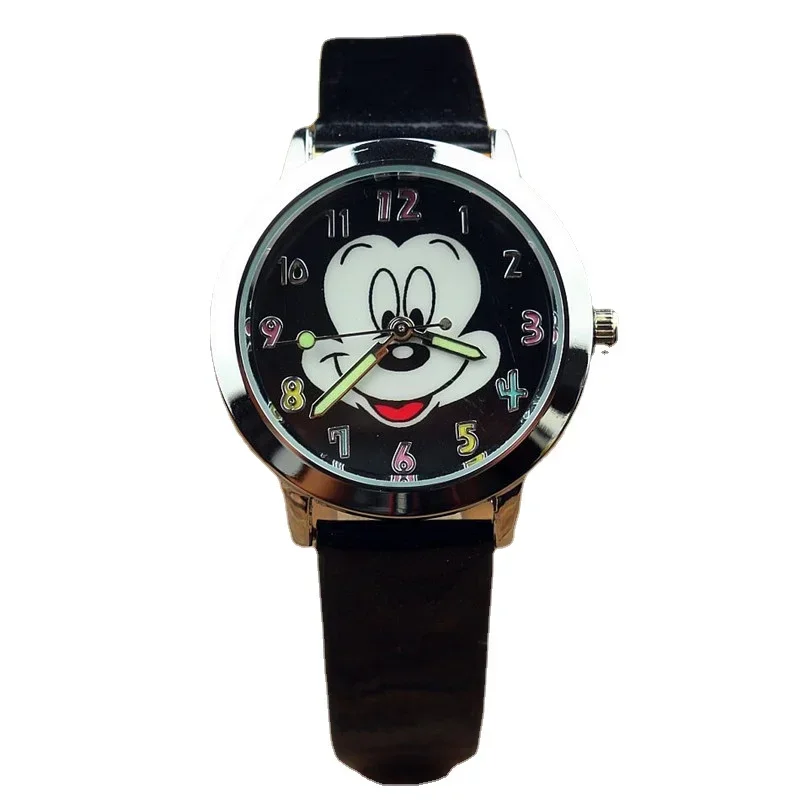 New Mickey Fashion Womens Watches Colorful Number Cartoon Watch for Women Girls Kids Quartz Wristwatch Children Luminous Clock