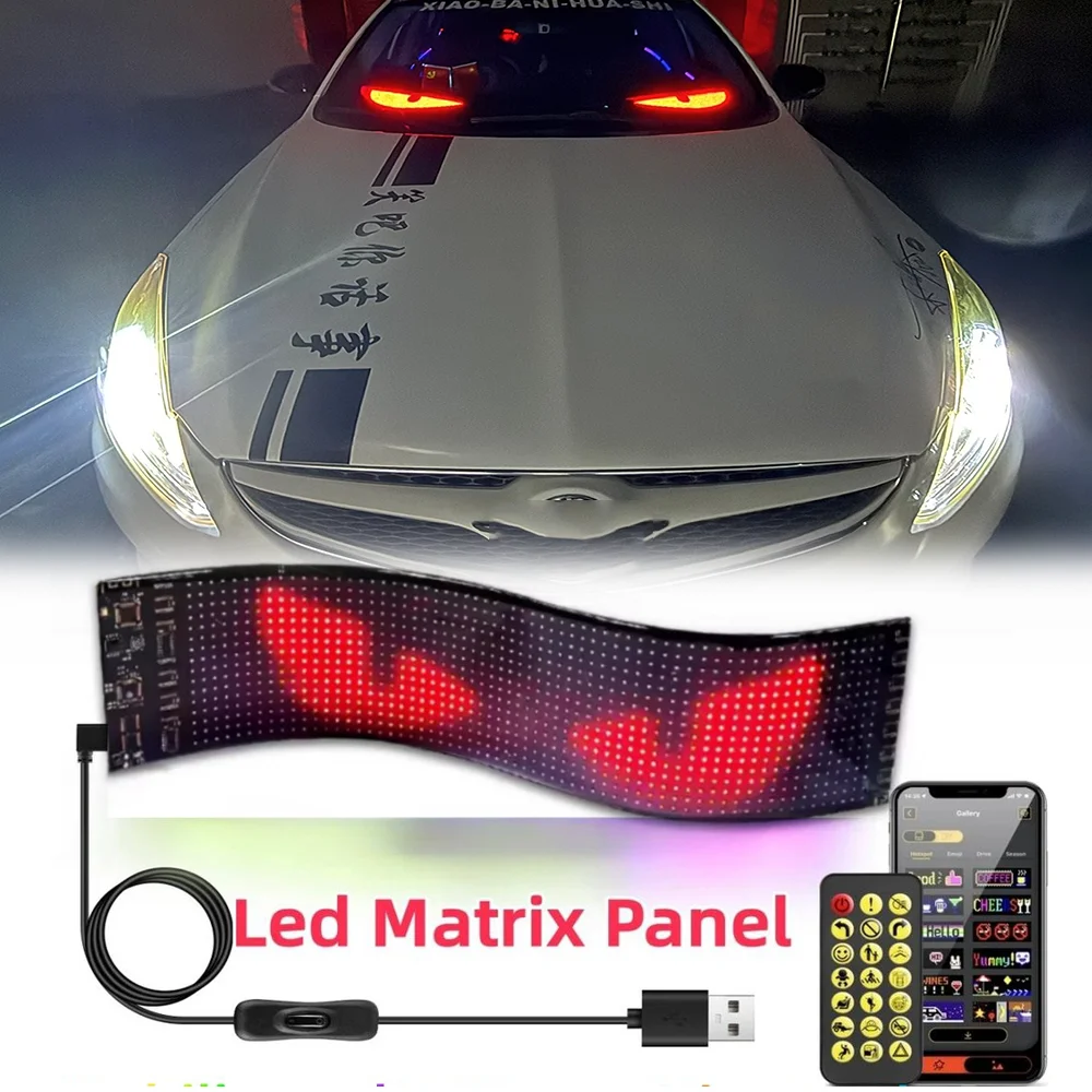 

Car APP LED Screen Blink Angel's Devil's Eye Stickup Text Board Windshield Control Logo DIY LED Display Car Decorative Lamp