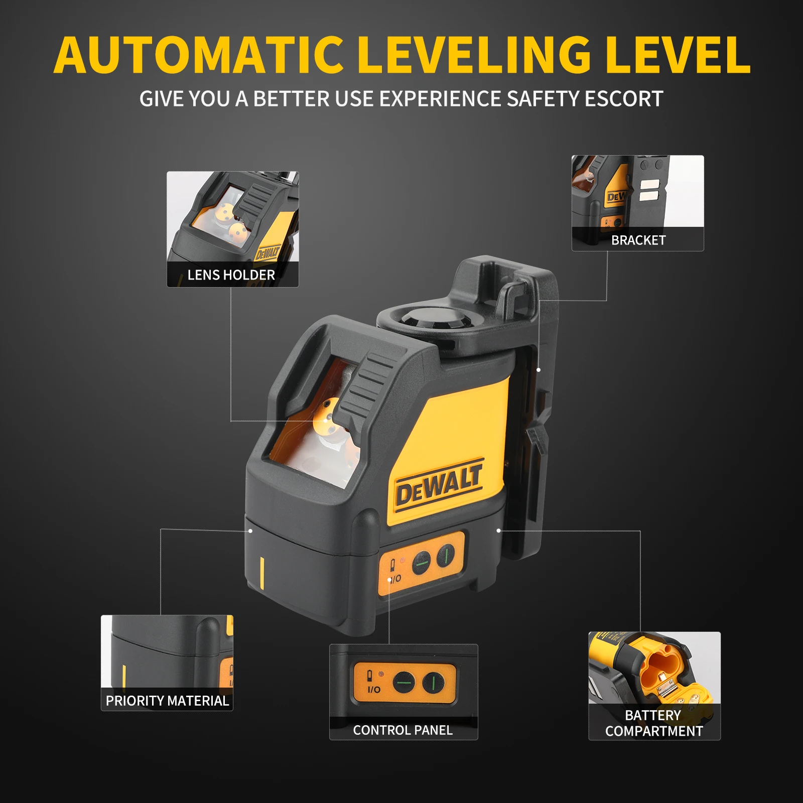 DEWALT DW088CG Laser Level 2-Line Cross Line Green Light Automatic Leveling High Precision Horizontal Vertical Laser Level