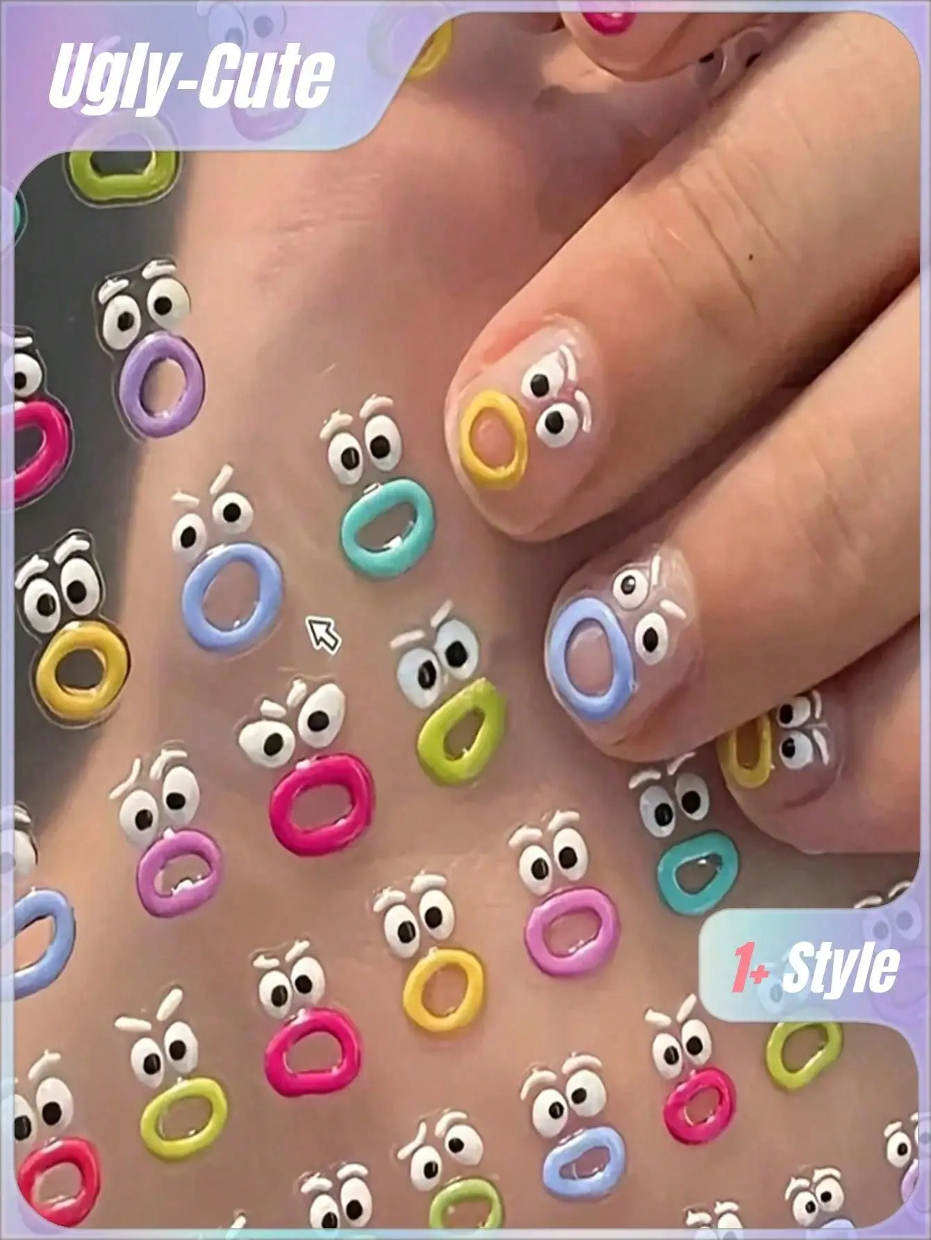 

Наклейки для ногтей 3D с монстрами: рот, глаза, желе, мультяшные, 1 лист