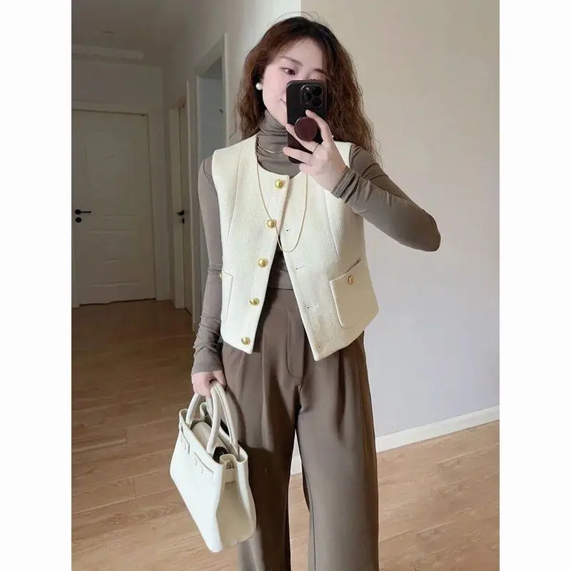 Suit Vest Cardigan Women's 2024 Autumn Temperament All-match Elegant Tank Vest Small Fragrance Tops