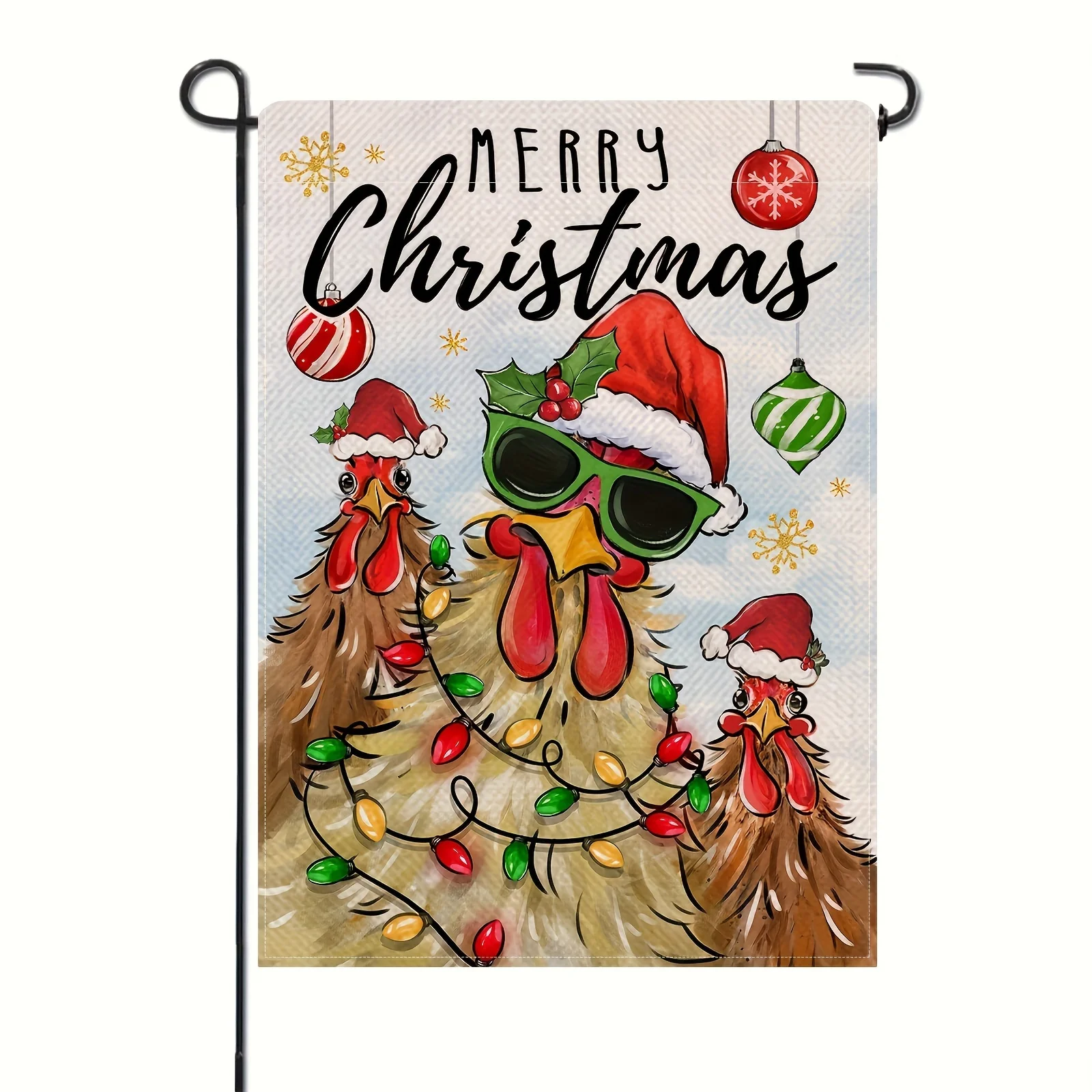 1pc, Rustic Linen Merry Christmas Rooster Garden Flag, 12x18 inch, Double-Sided Farmhouse Holiday Yard Decor, Festive Outdoor Ho