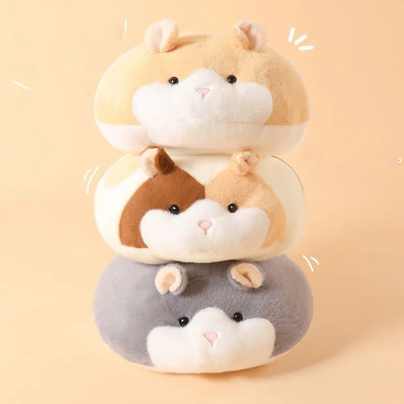 Cute Chubby Hamster Plush Pillow Soft Stuffed Round Mouse Doll Fluffy Animal Cushion Creative Gift for Kids and Adults Squishy