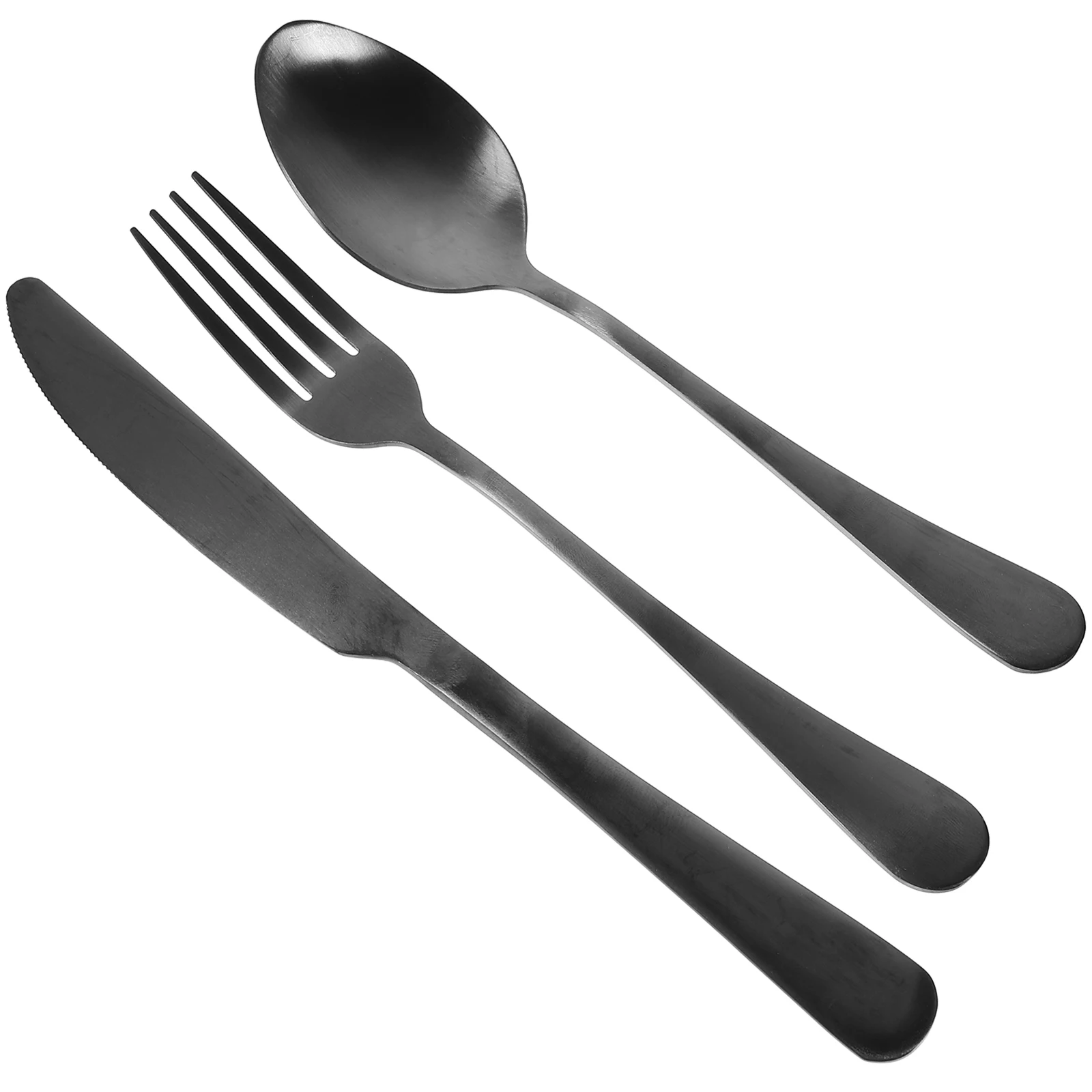 

3 Piece Black Stainless Steel Cutlery Set Reusable Camping Office Knife Fork Spoon Dishwasher Safe Portable