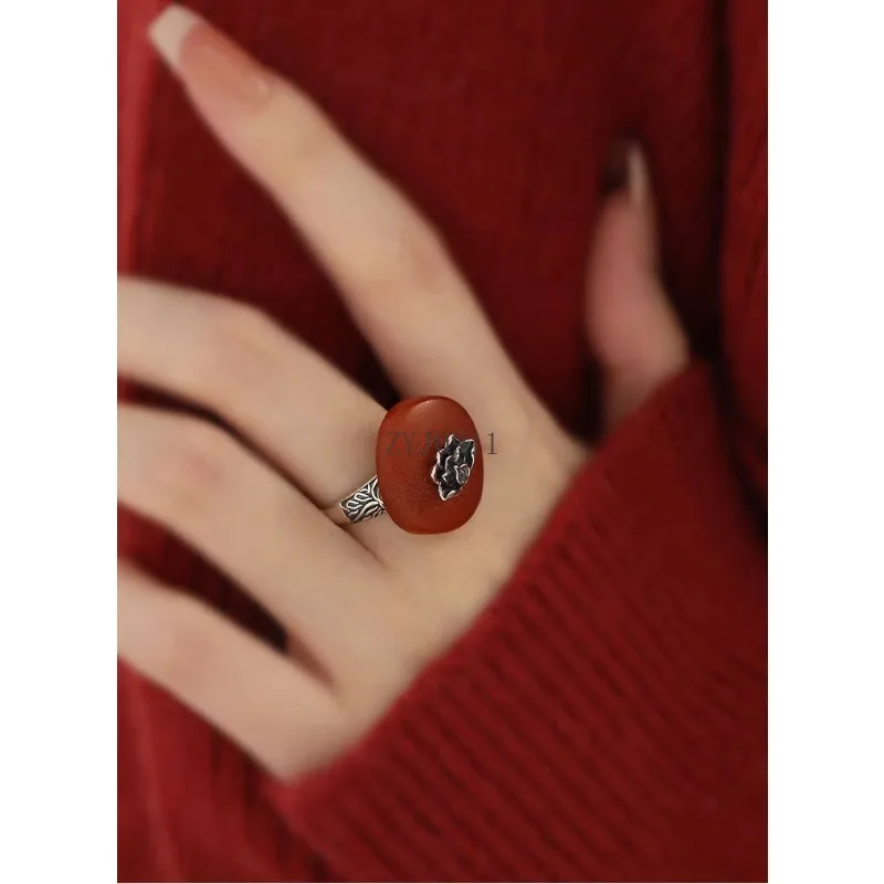 Cincin Lilin Lebah Amber Lotus Perak Murni 925 Cincin Wanita Dapat Disesuaikan Gaya Nasional Sastra Gaya Cina Baru