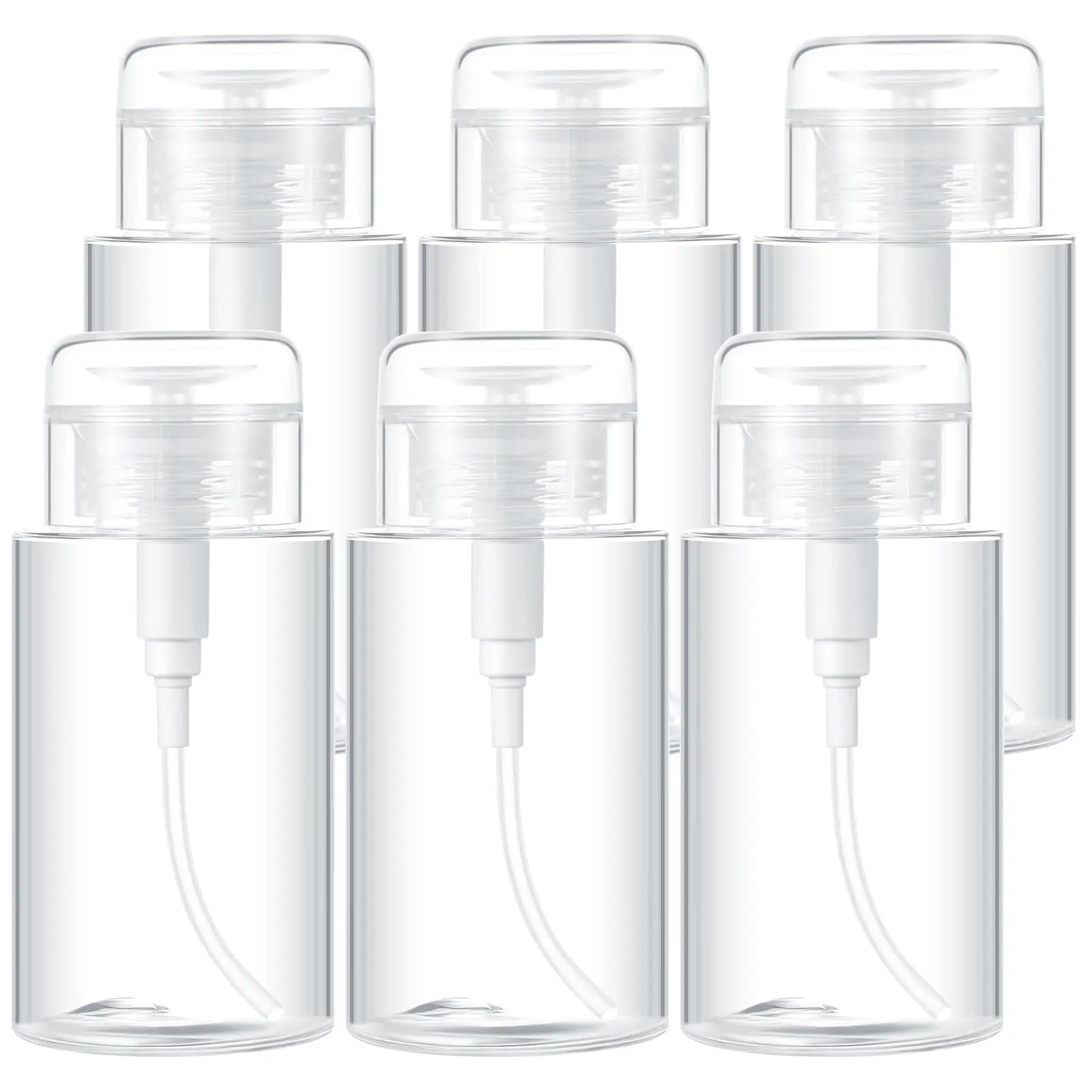 6 Pack Push Down Pump Dispenser 200 ml Empty Nail Polish Remover Pump Alcohol Pump Dispenser Push Top Bottles Containers