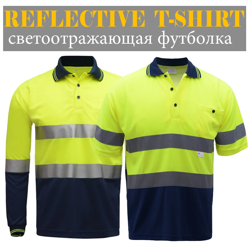 

Two Tone Yellow Navy Workwear Shirts Hi Vis Working T-shirt Long Sleeve Short Sleeve Work Polo For Men Construction