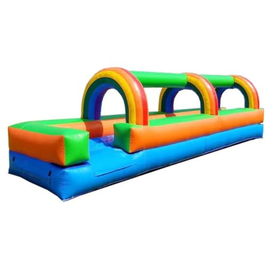 

Backyard party waterslide for kids: inflatable rainbow splash and ride slide PVC material multicolor built-in misting system 25
