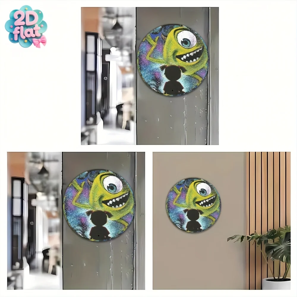 1pc Monsters, Inc. Round Aluminum Wall Art Sign - Vibrant Sulley & Mike Wazowski Design, Durable Metal Decor for Home, Party Fav