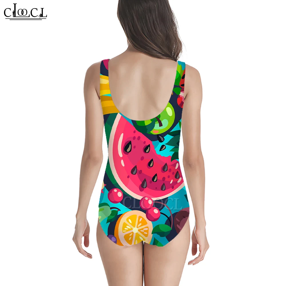 CLOOCL Harajuku Swimsuit for Women Watercolors Fruit Print Bathing Suit Monokini Sleeveless Cooling Swimming Wear