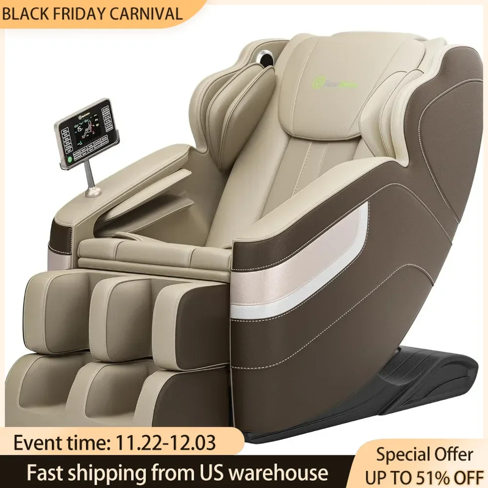 Massage Chair, Full Body Zero Gravity Massage Recliner, with Auto Modes, Waist Heating, LCD, Bluetooth, Foot Massage, Brown