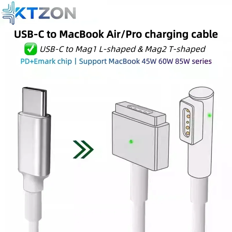 100W Fast Charging USB-C to Magnetic Cable with E-Mark Chip, for MacBook Air/Pro, Compatible with Mag1L&Mag2T Power Adapter Cord