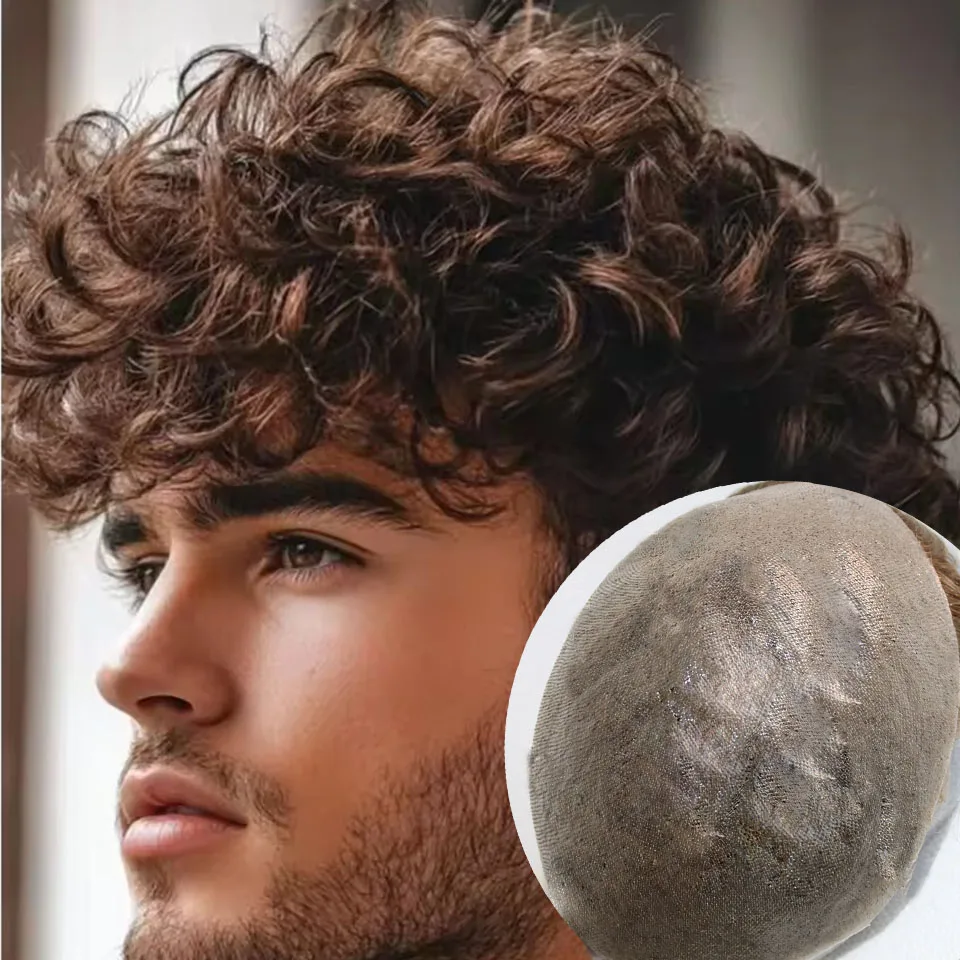 

Темно-коричневый натуральный большой вьющийся 24 мм ‌ Полный парик 0,02 мм, плотность 80%, серый мужской парик, ультратонкая кожа, естественная линия волос, система человеческих волос