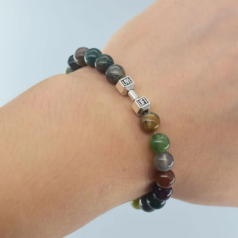 Nuovi manubri bracciali Bead Fashion Natural Fit Life Indian Agate Stone Bead bracciale per uomo Energy GYM Barbell Jewelry Gift