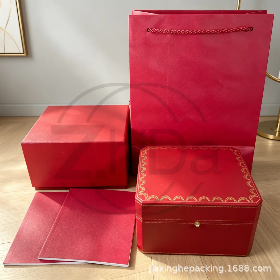 Red Watch Box with Fleece Lining & Elastic Buckle, Storage Case for Quartz & Mechanical Wristwatches