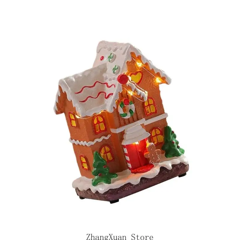 Beleuchtete Hüttendekoration aus Harz, Weihnachtsdorf-Ornament mit Musik und warmem Licht, für Schreibtisch oder – Detail 7