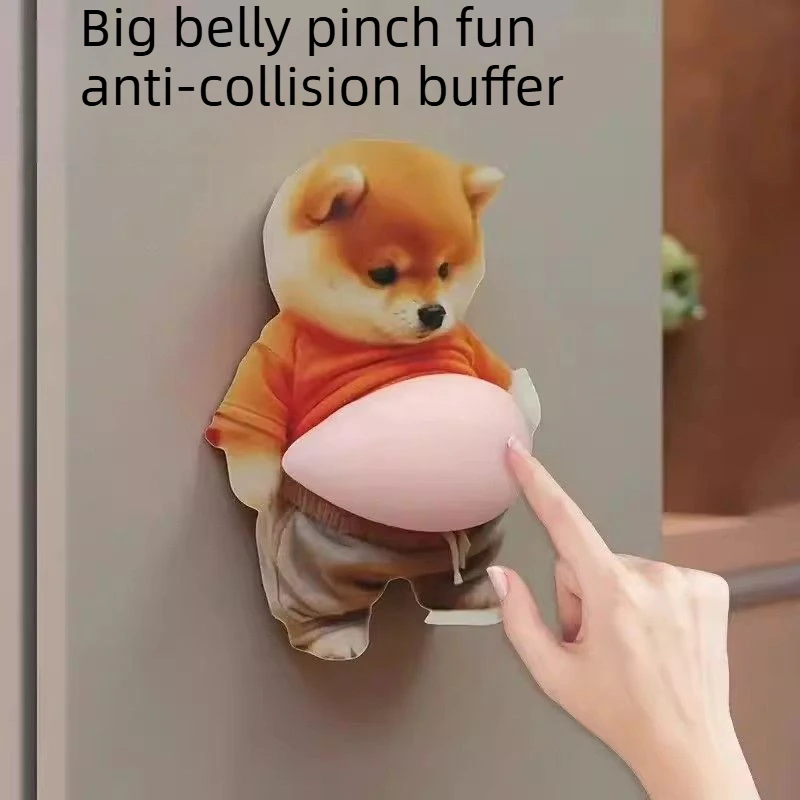 Squeezable Big Belly Corgi Silicone Anti Collision Sticker Creative Adorable Stress Relief Fridge Decal for Car and Home Decor