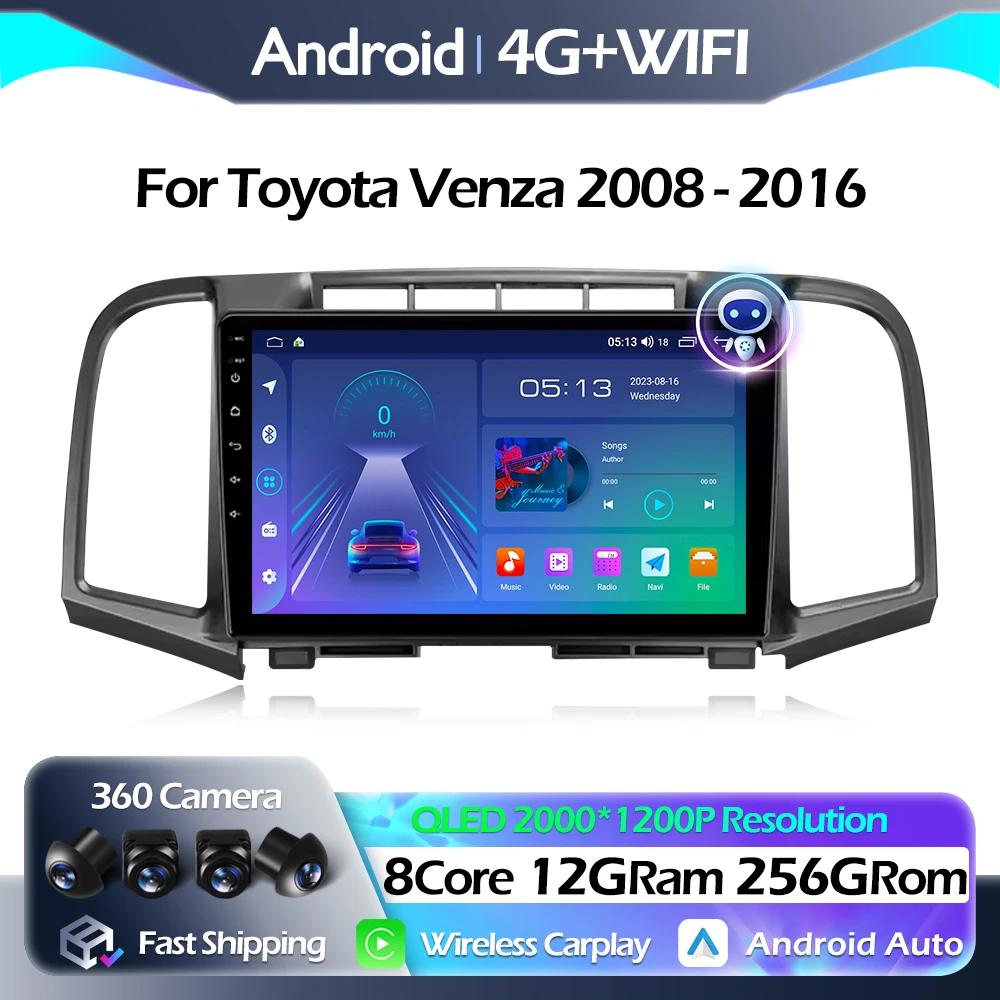 

QLED For Toyota Venza 2008 - 2016 Car Radio Multimedia Video Player Navigation stereo Android Auto Carplay GPS WIFI BT