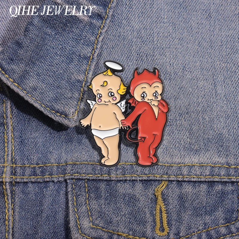 

Cartoon Angels & Devil New Baby Enamel Pins Custom Anime Role Metal Brooches Decorative Backpack Collar Lapel Badge Jewelry Gift