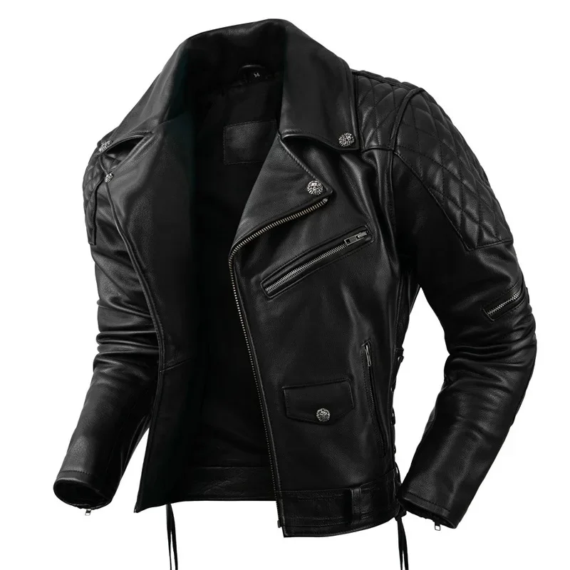 2023 New Autumn Winter Motorcycle Men Motor Clothes Riding Clothing Slim Biker Natural Cowhide Leather Jacket