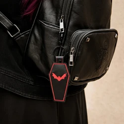 Bat Coffin Embroidered Faux Leather Keychain
