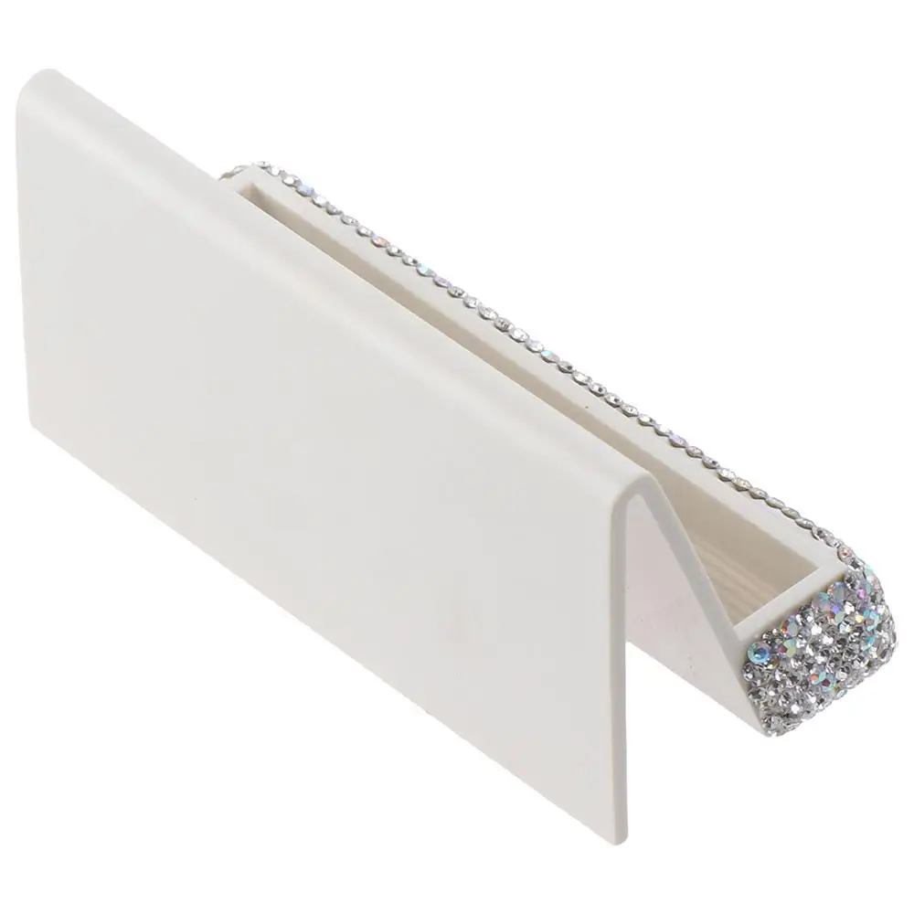 Bling Rhinestone Crystal Business Card Holder Stand, White Desktop Card Storage for Home Office