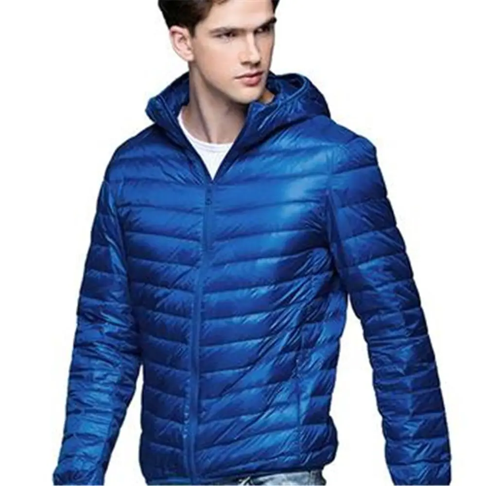 Winter Men Ultralight Thin Down Jacket White Duck Down Hooded Jackets Long Sleeve Warm Coat Parka Male Portable Outwear