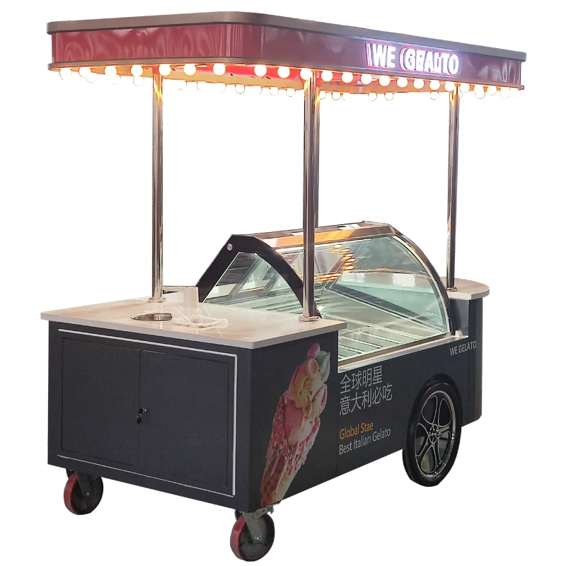 

Ice Cream Cart With Fridge Freezer Battery Operated Gelato Bike Vending Tricycle Customized Outdoor Party Events Food Truck