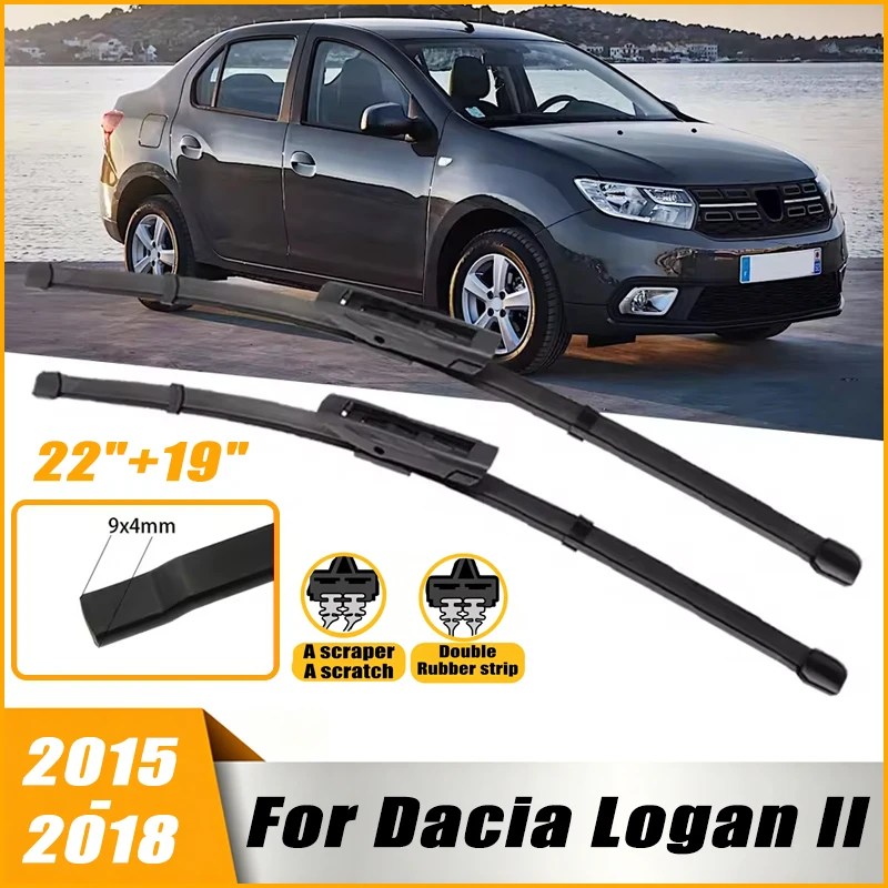 

2Pcs 22"+19" Front Windshield Wiper Blades For Dacia Logan II 2015-2018 2016 2017 Quiet Durable Windscreen Wipers