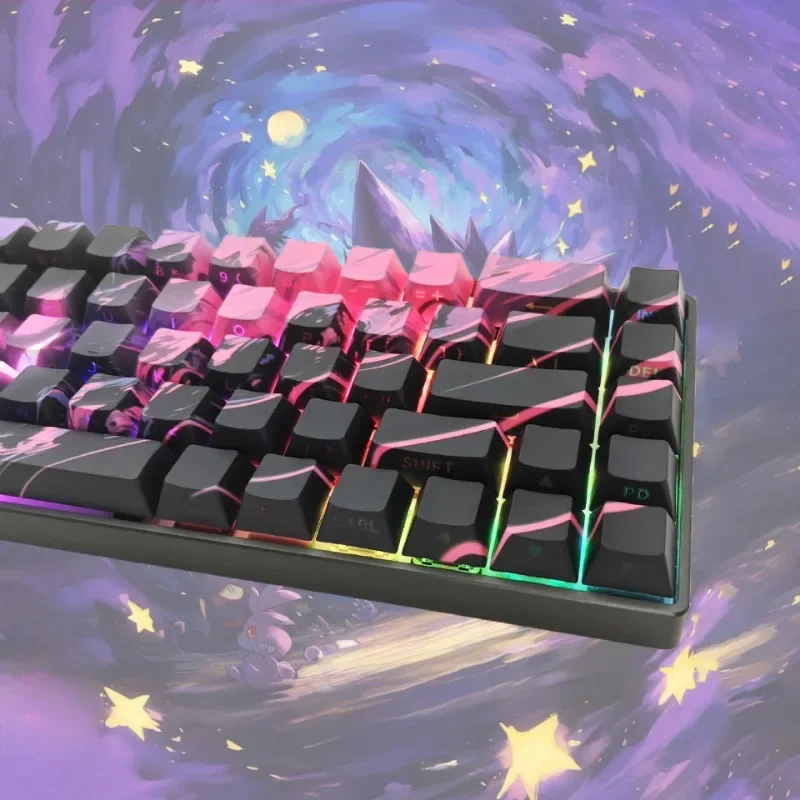 127Keys Pikachu Gengar PBT Keycaps OEM Profile Set Custom Keycap untuk Pengganti Keycap Pudding Kit Keyboard Keycaps