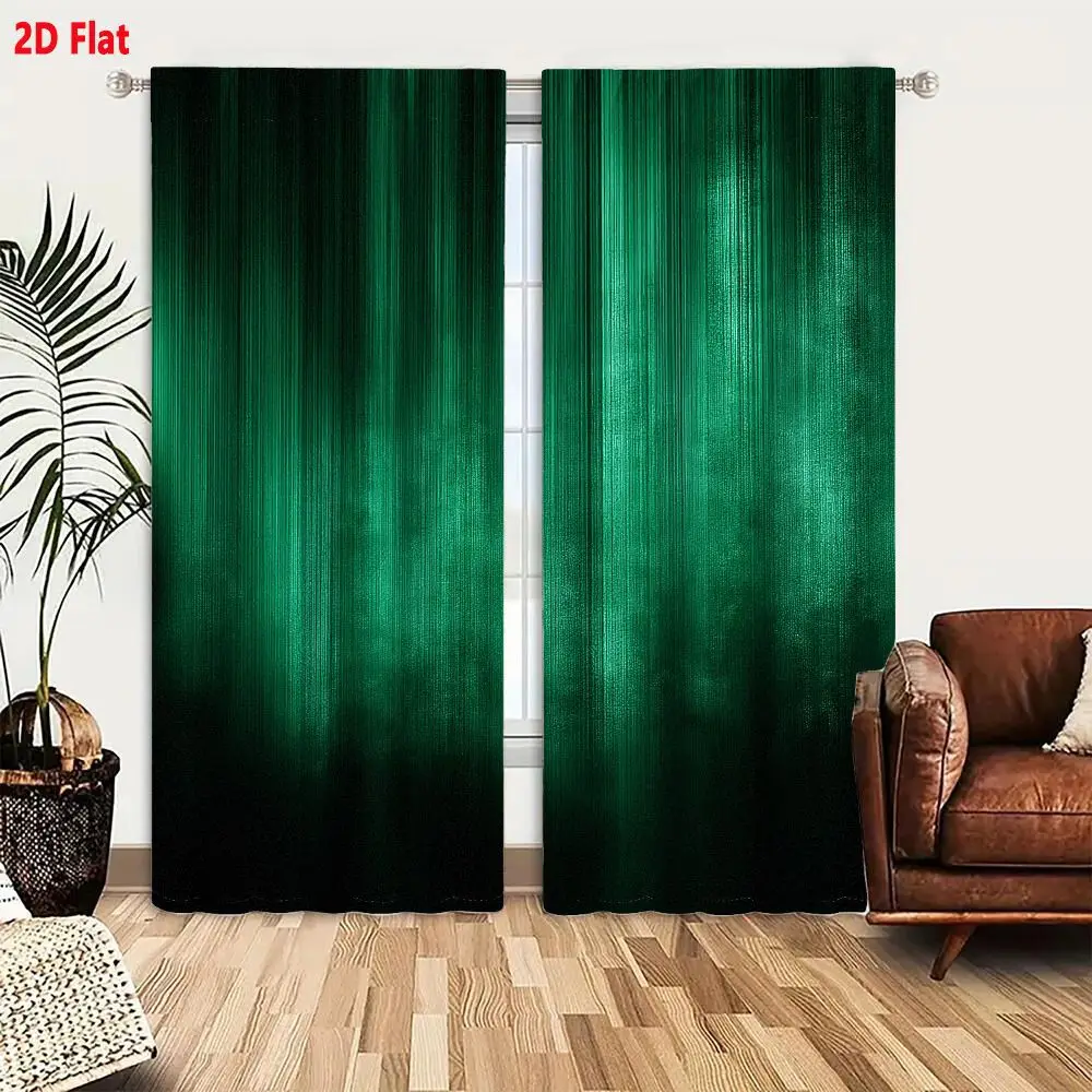 2Pcs Curtains 2D Flat Abstract Green Vertical Streaks Gradient Texture Digital Distortion Art Window Drapes for Bedroom Room Dec