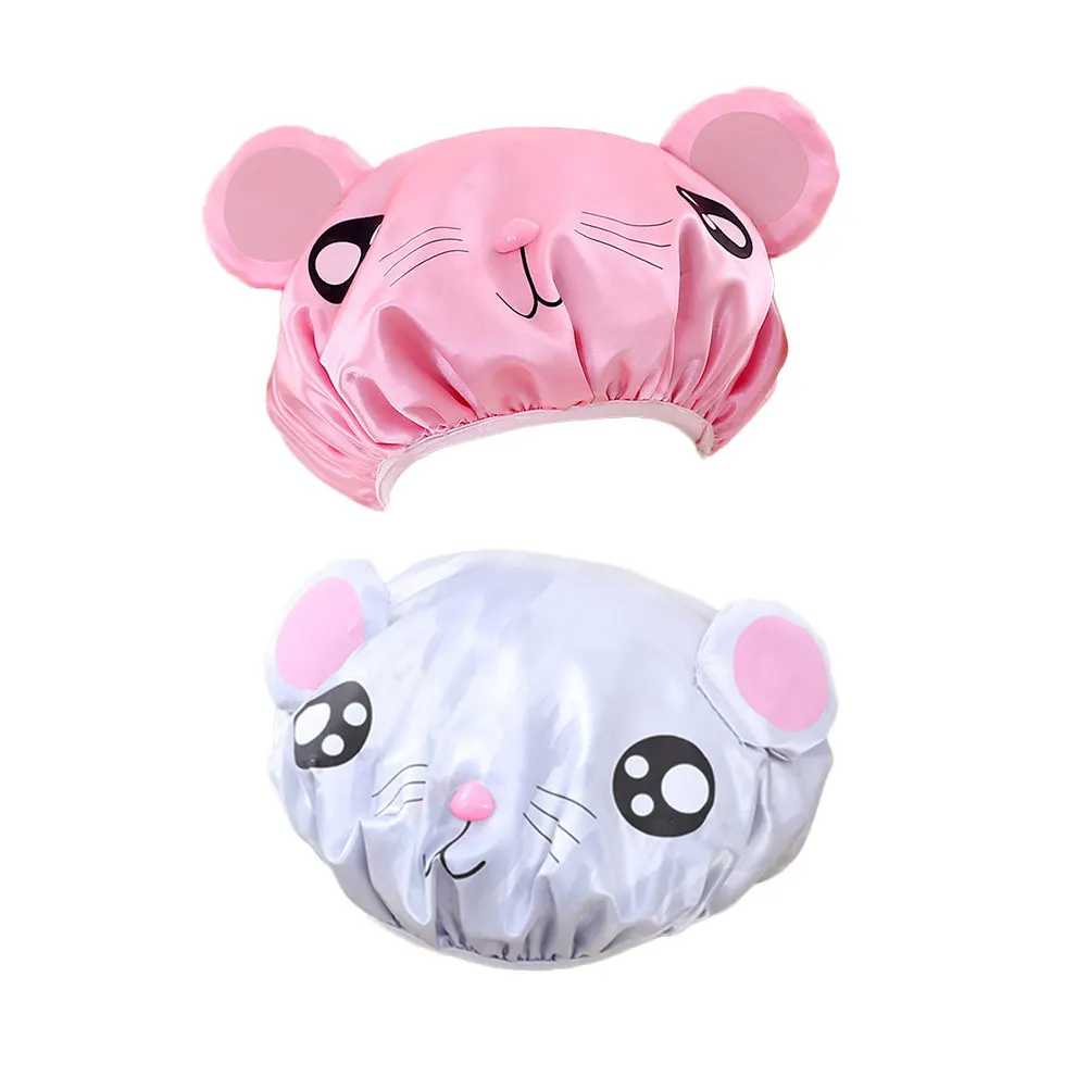 

2pcs Kids Cartoon Bath Hat Elastic Waterproof Double Layer Soft Foldable For Children Shower Swimming Trip Bathing Hat