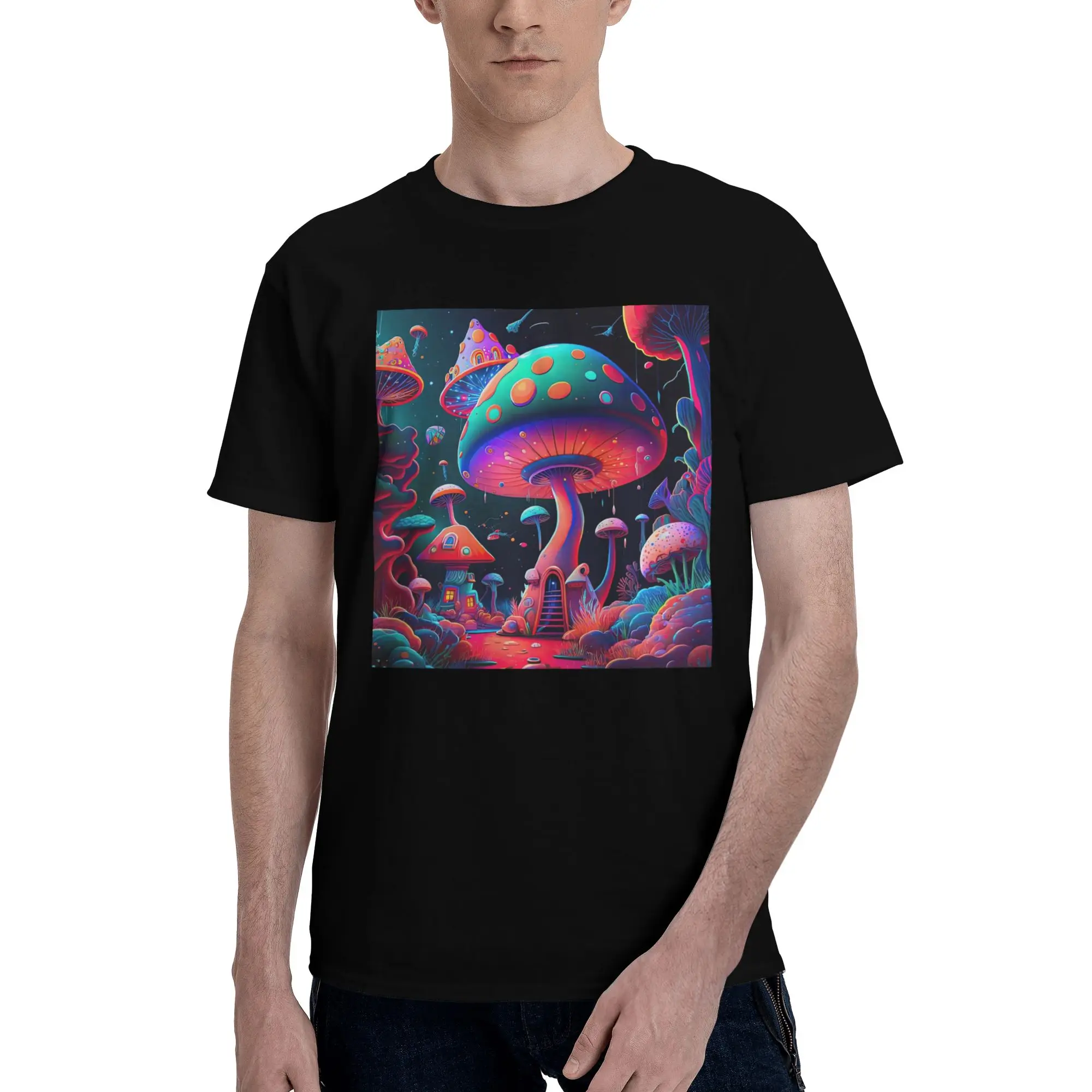 

Psychedelic Mushroom A Trippy Journey Into the Unknown 100% Cotton T-Shirt Men's Funny T Shirts Men Crew Neck Short Sleeve S-6XL