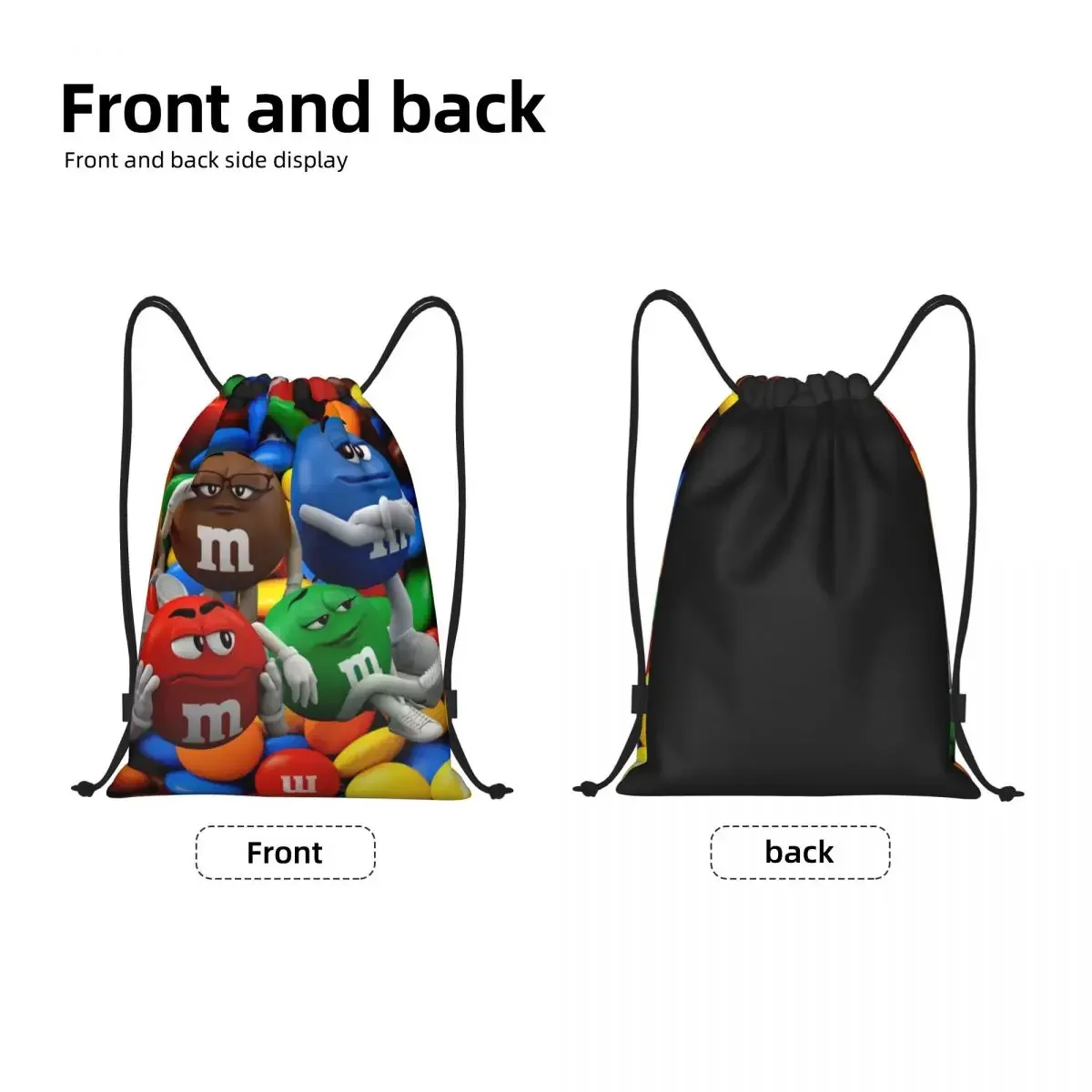 Funny Candy M&M's Chocolate Drawstring Backpack Sports Gym Bag for Men Women Training Sackpack