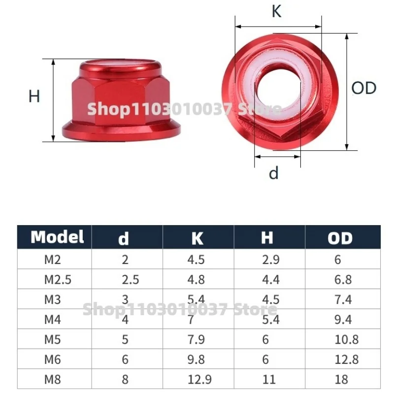 Flange Nylon Insert Self-Locking Lock Nuts M2 M2.5 M3 M4 M5 M6 M8 Motor Nyloc Nut Aluminum Alloy CW for RC FPV Racing Drone