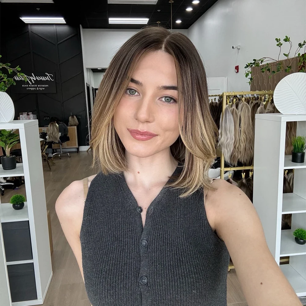 合成レースフロントウィッグ,人間の髪の毛のブレンド,黒根,接着剤なし,ブロンド,ブラウン,日常使用