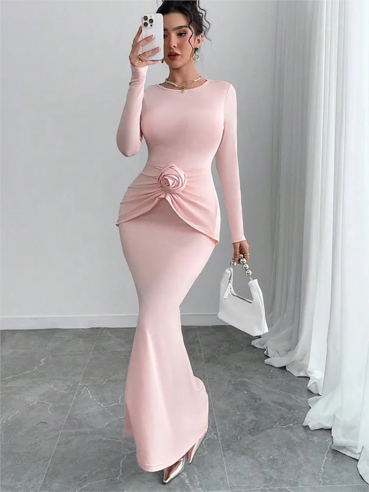 فستان ماكسي طويل أنيق بأكمام طويلة لربيع وخريف 2026 ملابس نسائية غير رسمية للحفلات والعمل المسائية فساتين ضيقة عصرية #1