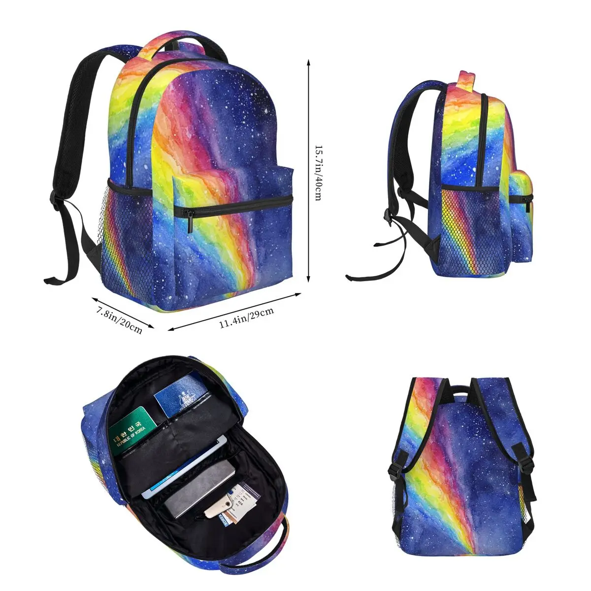 Rainbow In Space Backpacks Boys Girls Bookbag Children School Bags Cartoon Kids Rucksack Lunch Bag Pen Bag Three-Piece Set