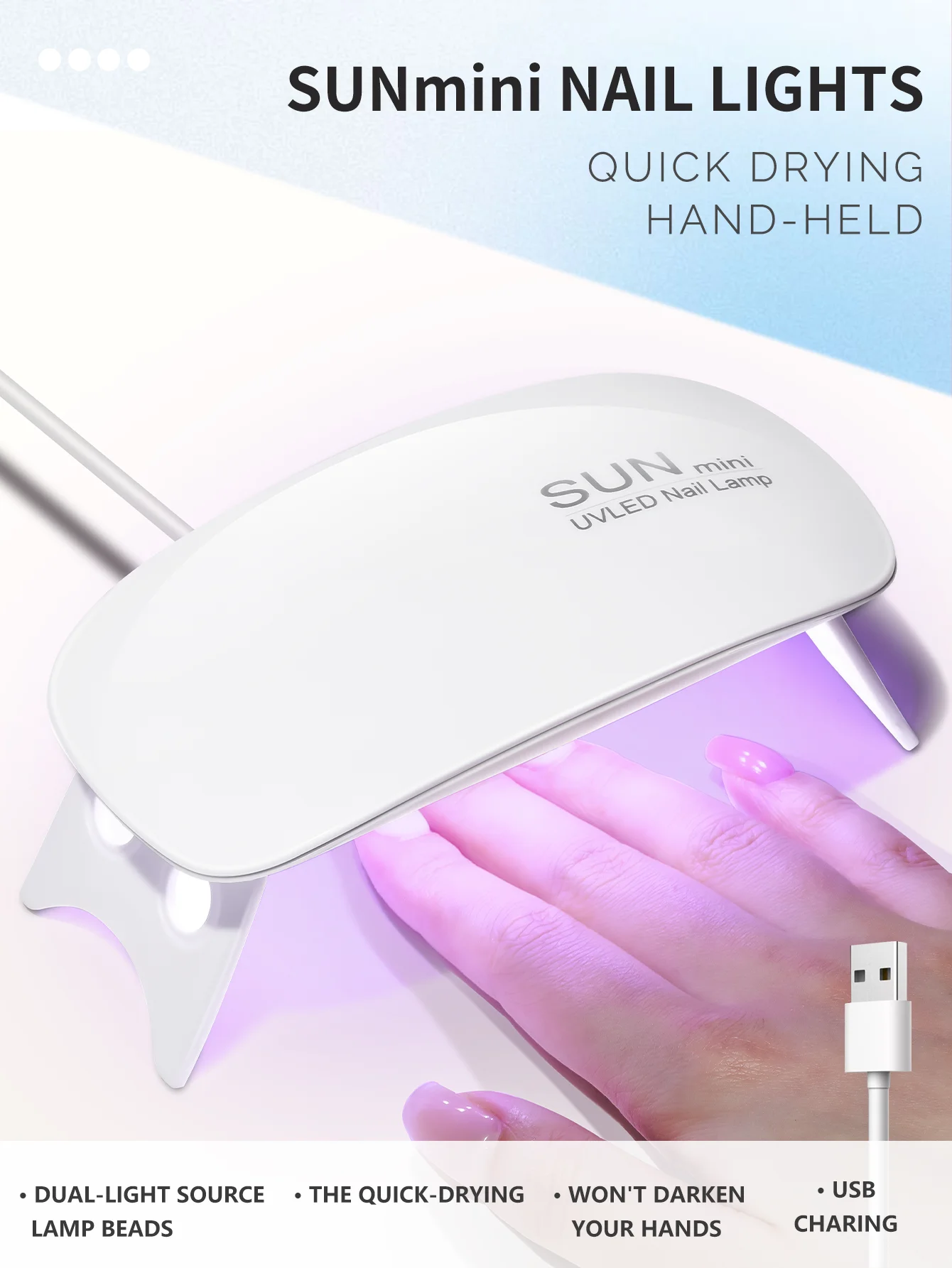 1 قطعة 6 حبيبات مصباح مستديرة متفاوتة الأحجام الأبيض/الوردي ماوس صغير مسمار مصباح ماكينة تجفيف الأظافر UV/LED LampPortable مايكرو USB كابل إمداد الطاقة الاستخدام المنزلي