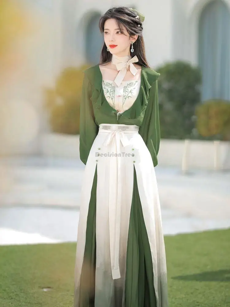 2023 new chinese style daily improved chinese elements set retro elegant women hanfu dress national style fairy long dress