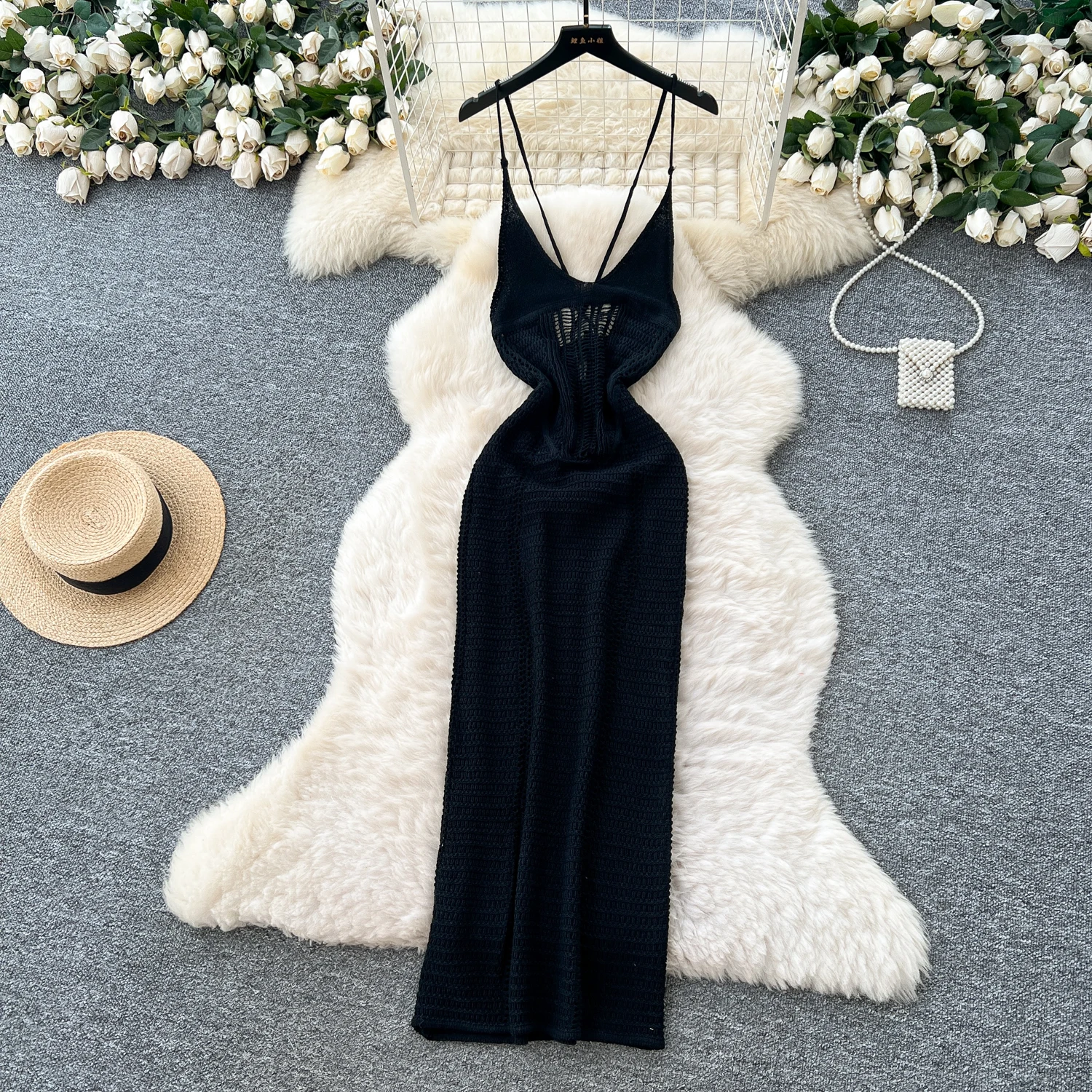 Chic vintage Sexy scava fuori Maglia Fata Estate slim Donna Boho Vestito estivo abbigliamento donna Abito lungo