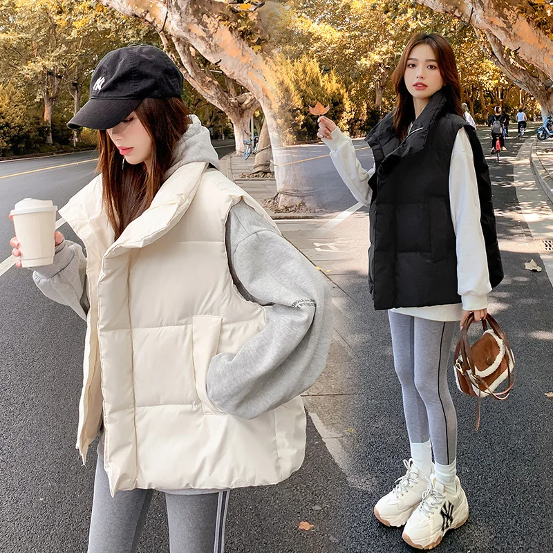 

Женский пуховый хлопковый жилет, осенне-зимняя верхняя одежда, свободное универсальное пальто, дизайн с открытой передней частью, повседневный слинг, корейский Sle