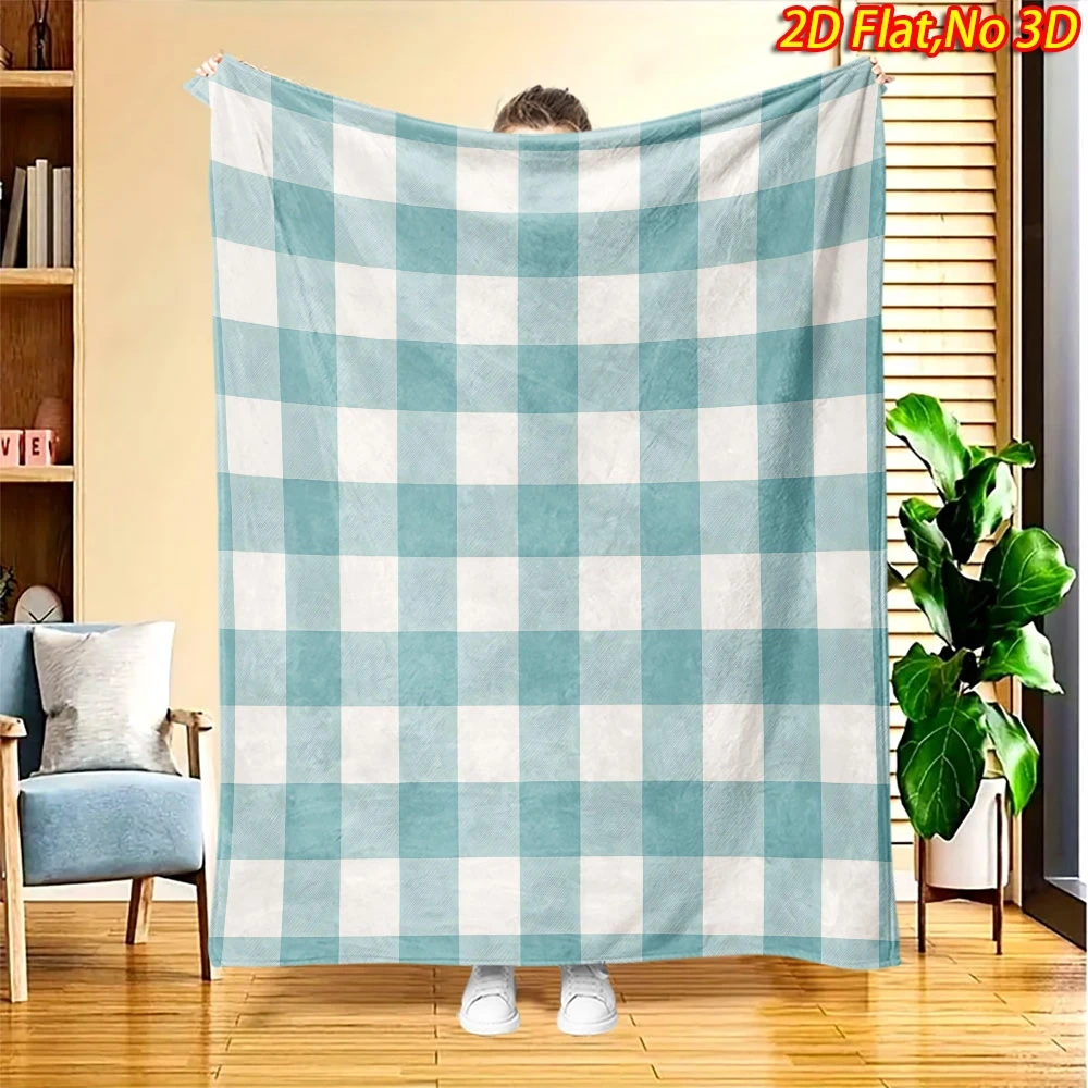 Fresh Mint Green White Checkered Plaid Classic Grid Texture Pattern Flannel Throw Blanket, Warm Cozy Blanket, Neutral Cottage